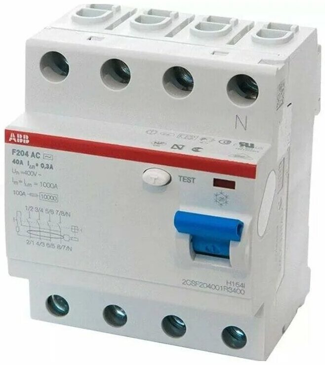 ABB F204 AC-63/0,1 2CSF204001R2630 Выключатель дифференциального тока четырехполюсный 63A 100мА (тип АС) в Москве