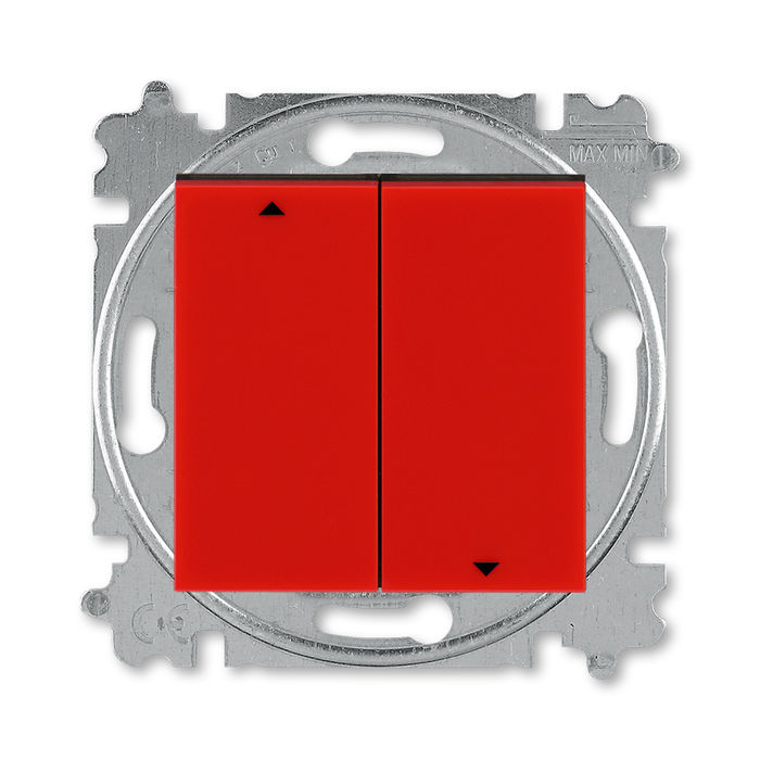 Выключатель управления жалюзи клавишный ABB Levit, красный-дымчатый чёрный 2CHH598945A6065