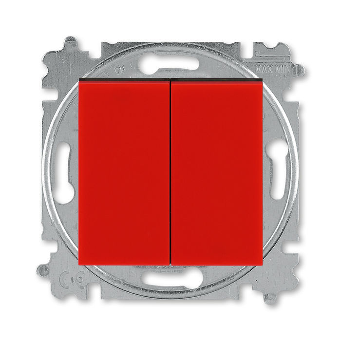 Выключатель кнопочный двухклавишный ABB Levit, 10 А, красный-дымчатый чёрный 2CHH598745A6065