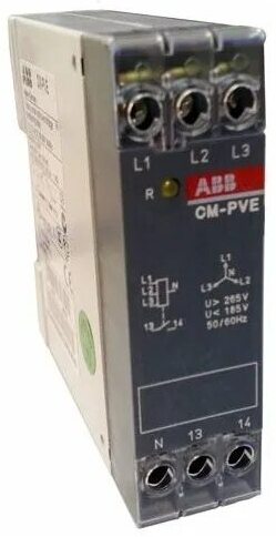 1SVR550870R9400; Реле контроля напряжения CM-PVE (контроль 1,3 фаз) Umin/max с нейтралью L-N 185..265В AC ) 1НО контакт ABB 3 фазное в Москве