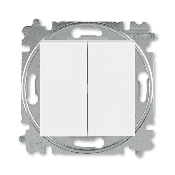 Выключатель кнопочный двухклавишный ABB Levit, 10 А, белый-ледяной 2CHH598745A6001
