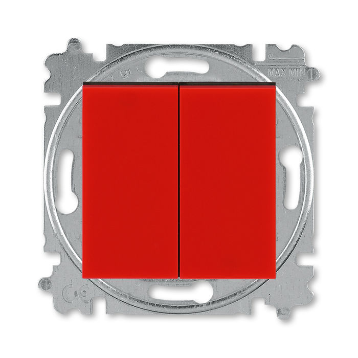 Переключатель двухклавишный ABB Levit (с 2-х мест), 10А, красный-дымчатый чёрный 2CHH595245A6065