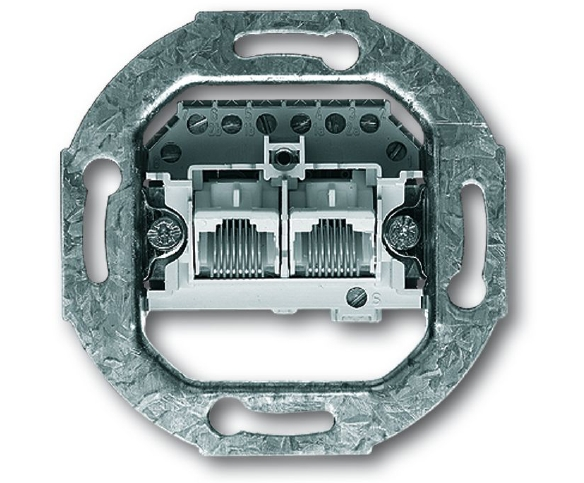 Abb BJE Механизм 2-постовой телефонной розетки 2х8 полюсов, параллельно, RJ 11/12; RJ 45; ISDN, кате в Москве