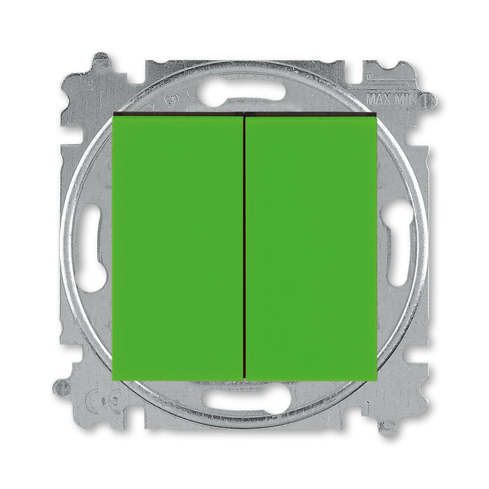 Переключатель двухклавишный ABB Levit (с 2-х мест), 10А, зеленый-дымчатый чёрный 2CHH595245A6067